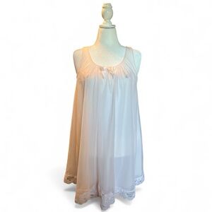 Vintage Shadowline Baby Pink Babydoll Sheer Overlay Nightgown S